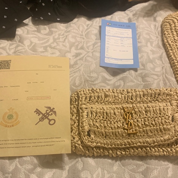 Saint Laurent Raffia Tote in Tan with Gold YSL Emblem - Picture 2 of 11